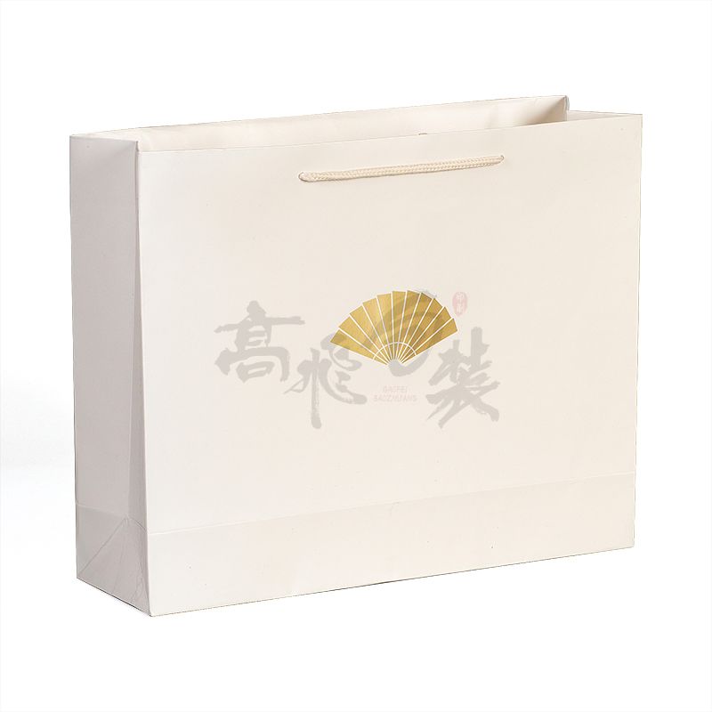 New Gold Logo Hot Foiled Stamping White Paper Bag With Cotton Rope Handles