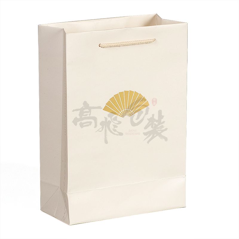 New Gold Logo Hot Foiled Stamping White Paper Bag With Cotton Rope Handles
