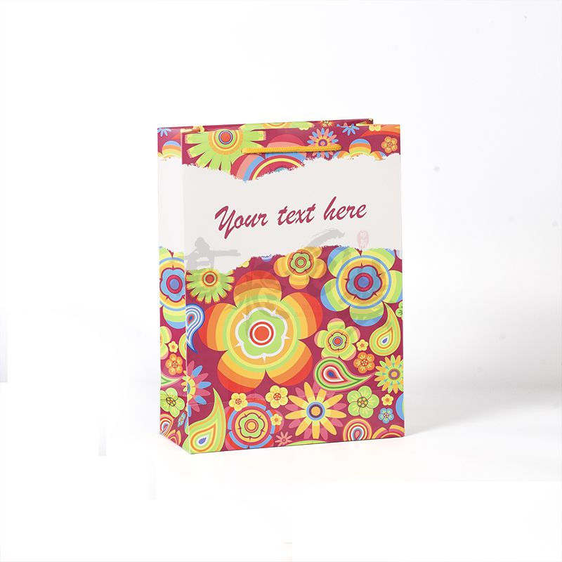 Custom Red Recyclable Reusable Flat Foldable Candy Packaging Paper Bag with Rope Handle