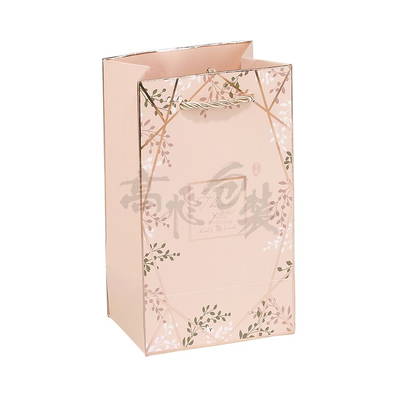 pink retail christmas makeup packaging paper bags with handles and logo for jewelry