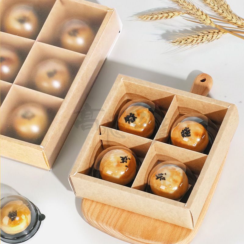 Custom Foldable Food Grade Kraft Cardboard Egg Tart Cookie Gift Box Moon Cake Cupcake Paper Drawer Box