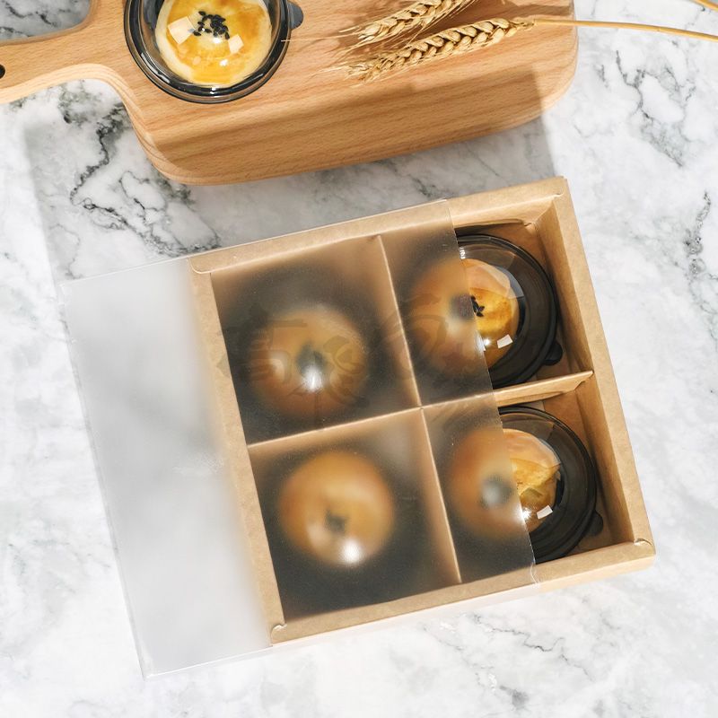Custom Foldable Food Grade Kraft Cardboard Egg Tart Cookie Gift Box Moon Cake Cupcake Paper Drawer Box