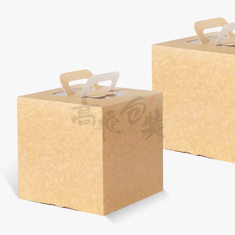 Custom  Brown Kraft Paper Food Cake Box With Handles And Window