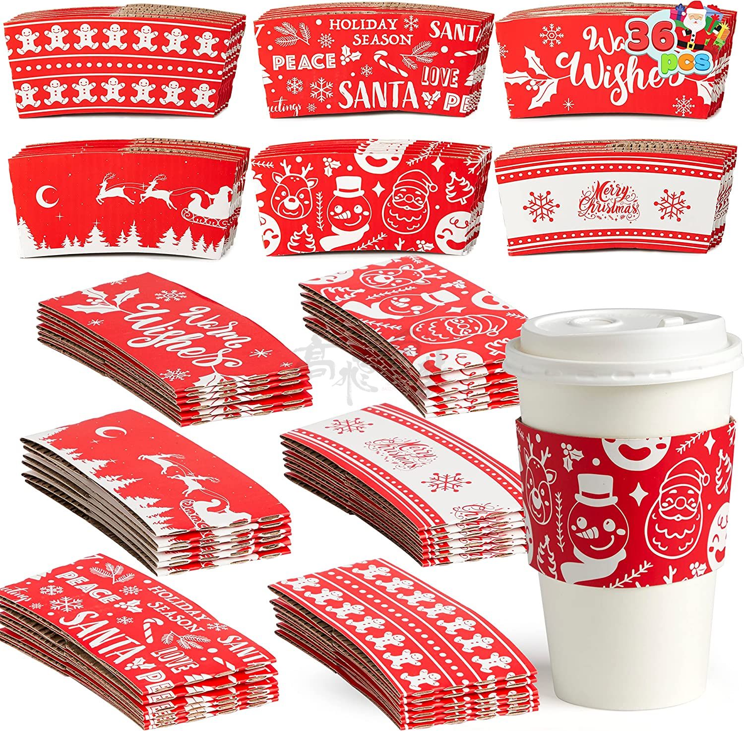 Wholesale Custom Design Christmas Disposable Corrugated Paper Cup Jackets Sleeves For Coffee Cup