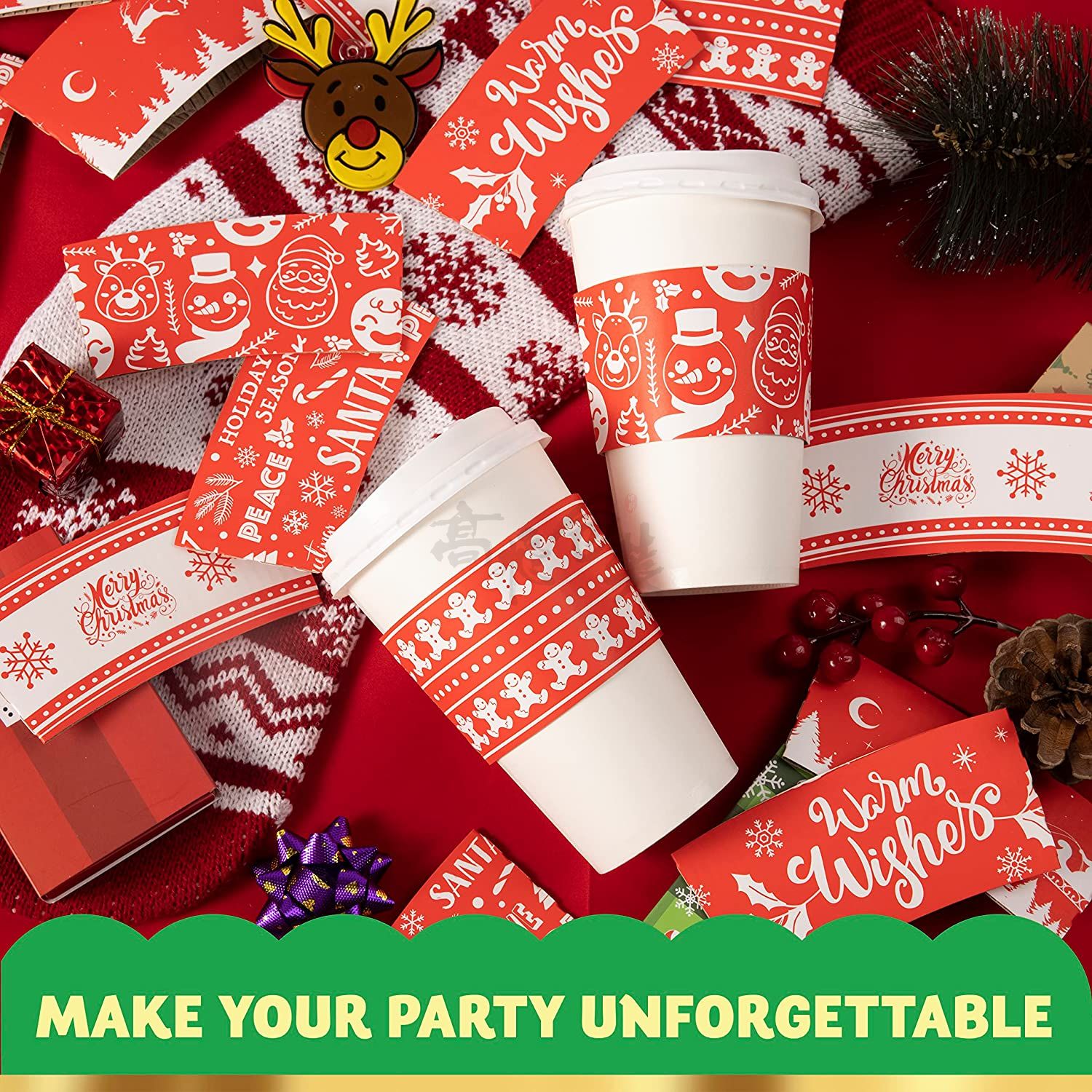 Wholesale Custom Design Christmas Disposable Corrugated Paper Cup Jackets Sleeves For Coffee Cup
