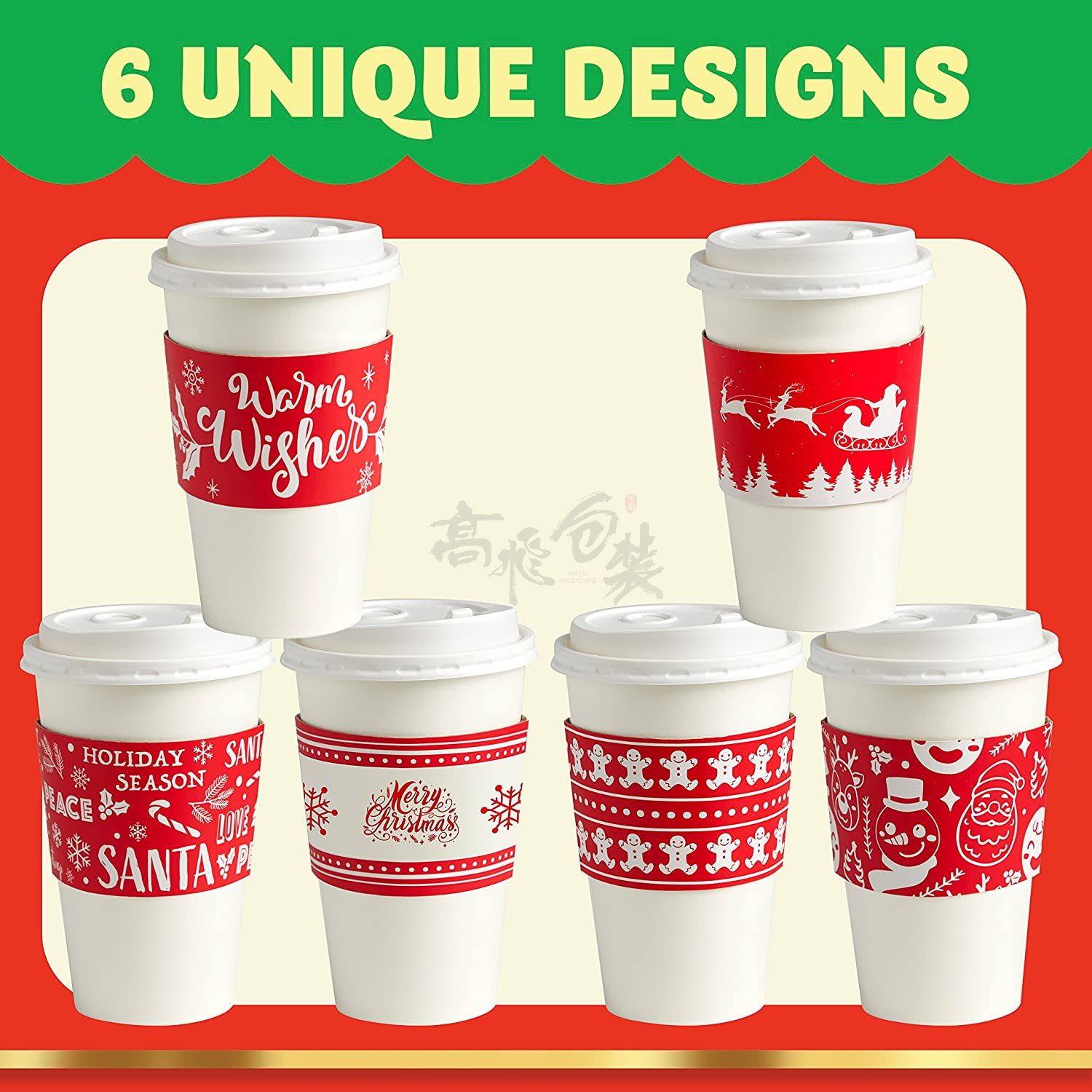 Wholesale Custom Design Christmas Disposable Corrugated Paper Cup Jackets Sleeves For Coffee Cup