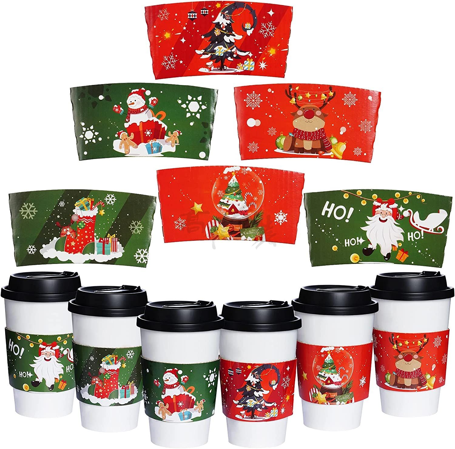 Custom Christmas Disposable Heat-Resistant Coffee Paper Cup Cardboard Sleeve Jacket For Own Logo Printing