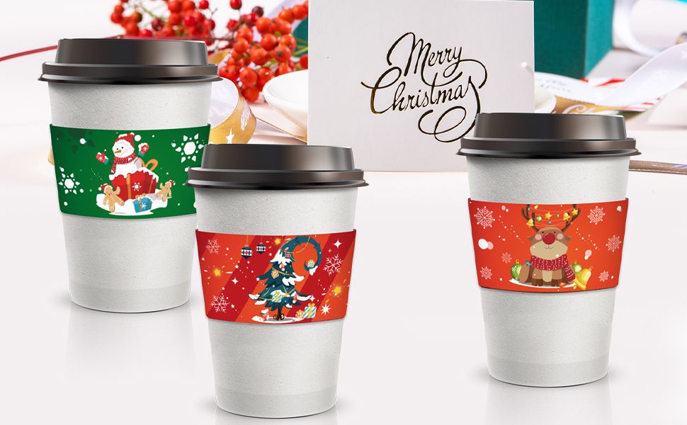 Custom Christmas Disposable Heat-Resistant Coffee Paper Cup Cardboard Sleeve Jacket For Own Logo Printing