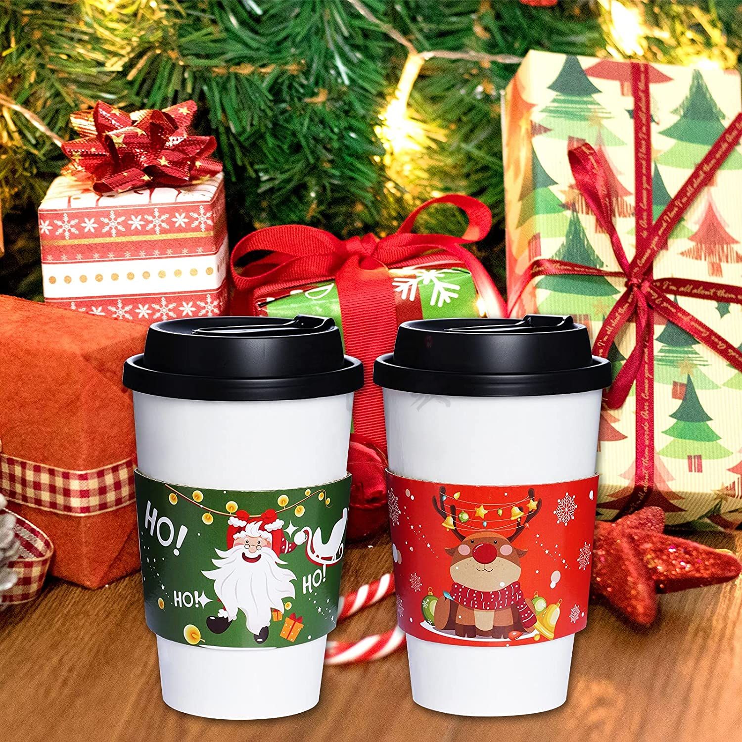 Custom Christmas Disposable Heat-Resistant Coffee Paper Cup Cardboard Sleeve Jacket For Own Logo Printing