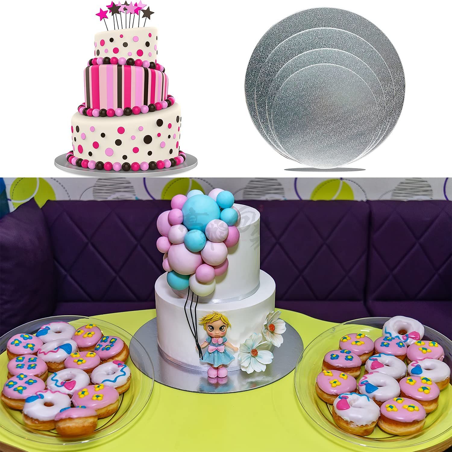 Silver Cake Boards Sliver Foil Round Cake Circles 6, 8, 10, 12 Inch Cake Base Cardboard For Baking Cake