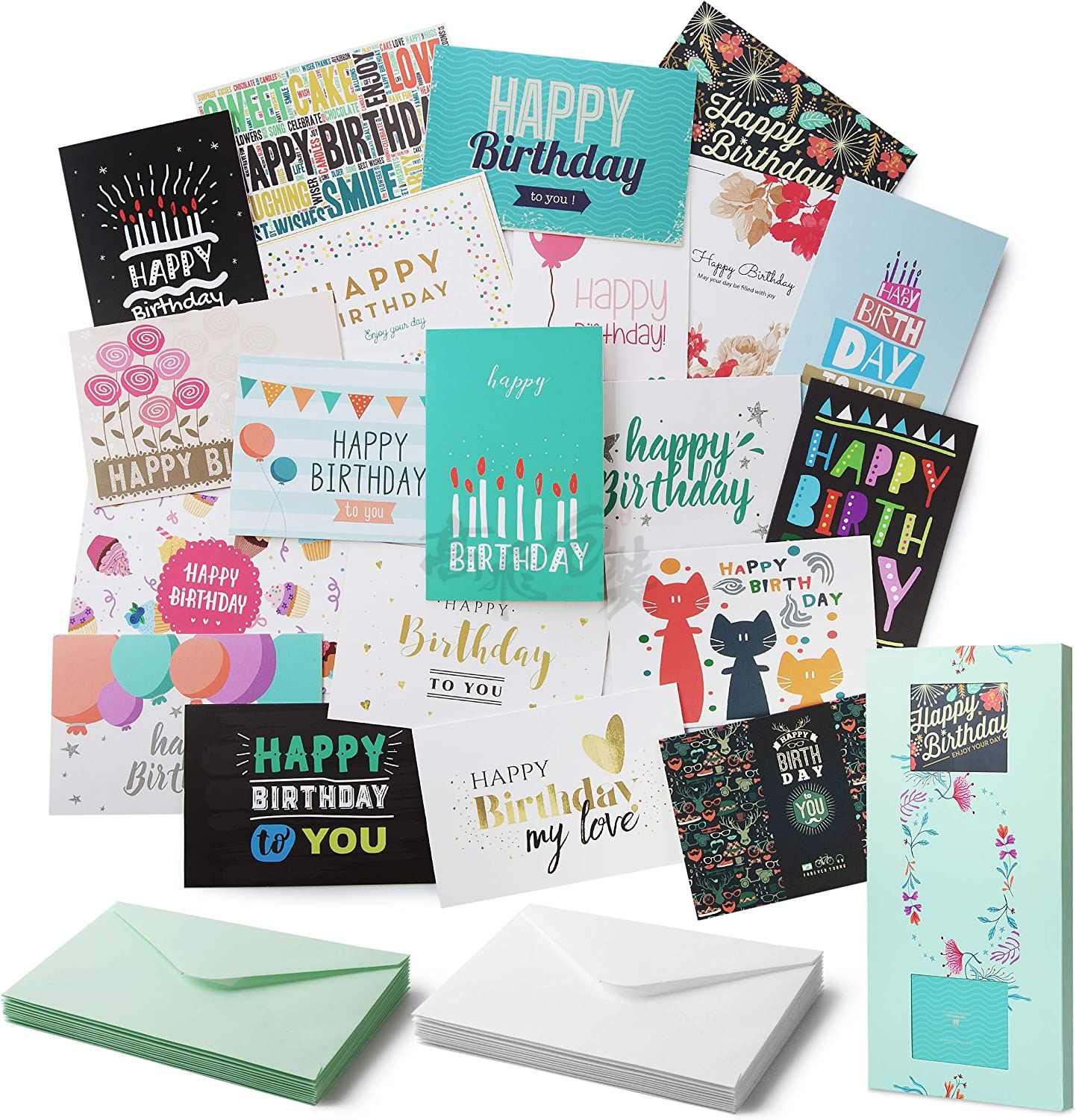 Custom Paper Envelopes and Labels Included Happy Birthday Cards Assortment With Greetings Inside Bulk Set Happy Birthday Cards