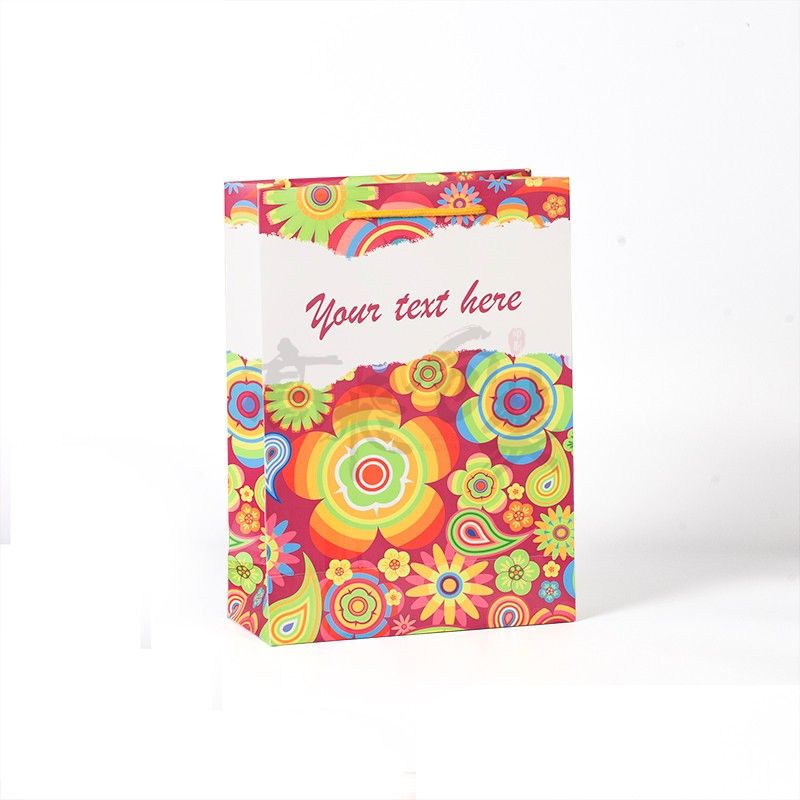 Custom Red Recyclable Reusable Flat Foldable Candy Packaging Paper Bag with Rope Handle