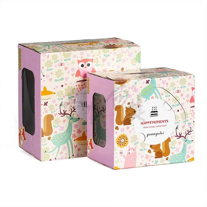 Disposable Paper Packaging Cardboard Corrugated Black Birthday Cake Box With Clear Window