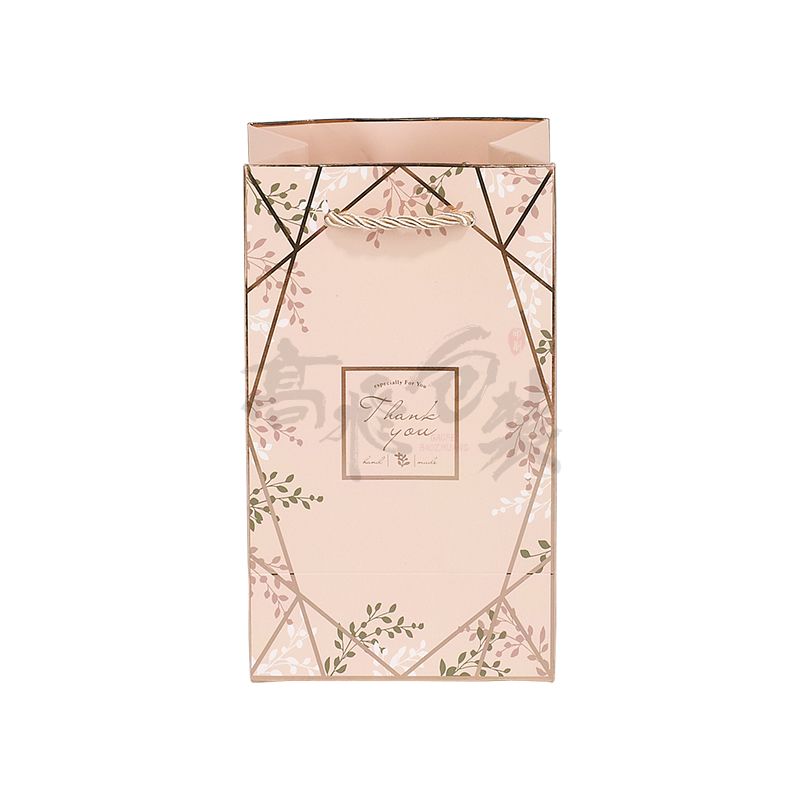 pink retail christmas makeup packaging paper bags with handles and logo for jewelry