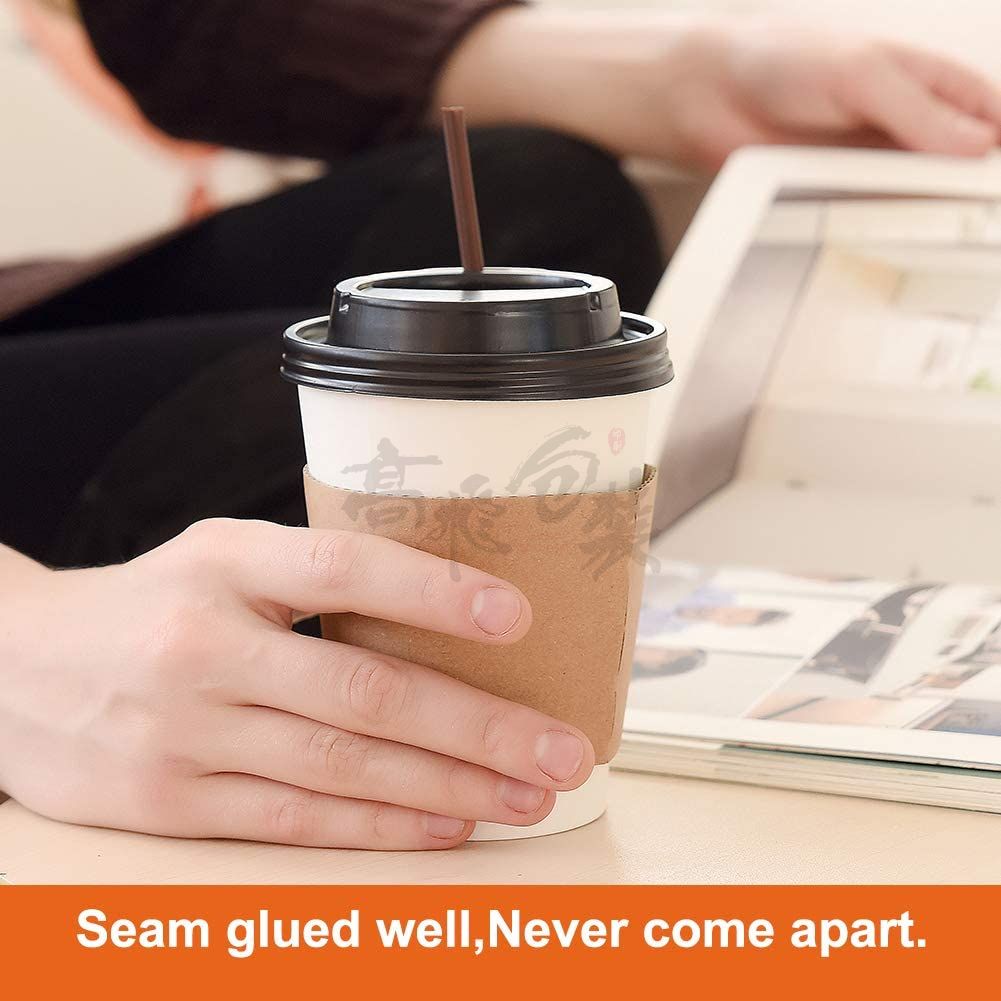 Brown Natural Kraft Paper Compostable Hot Cup Sleeves For Coffee Milk Tea Drinks