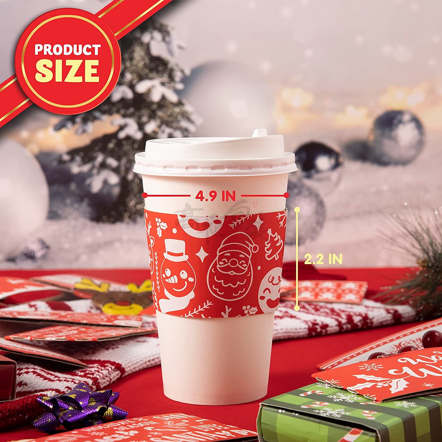 Wholesale Custom Design Christmas Disposable Corrugated Paper Cup Jackets Sleeves For Coffee Cup