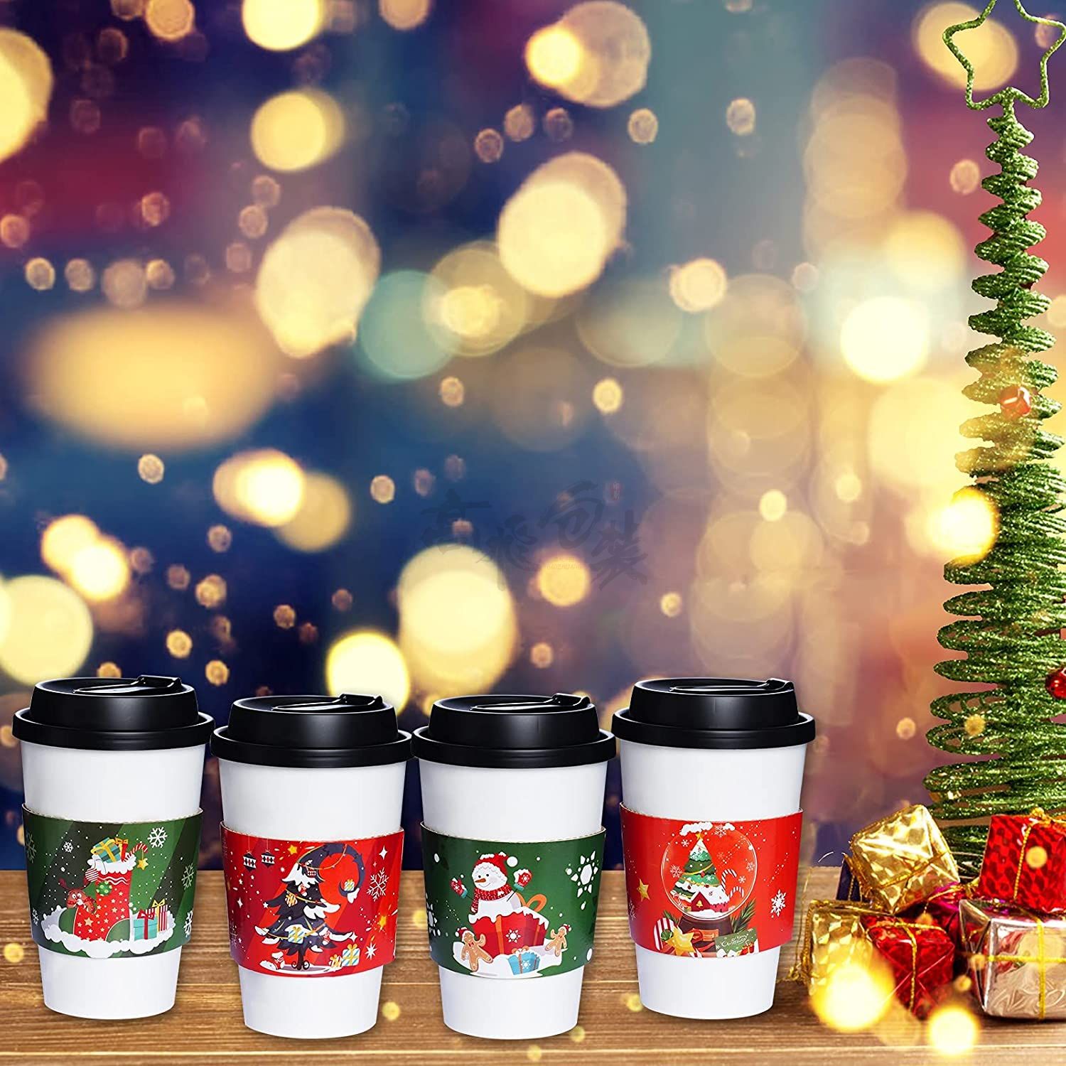 Custom Christmas Disposable Heat-Resistant Coffee Paper Cup Cardboard Sleeve Jacket For Own Logo Printing
