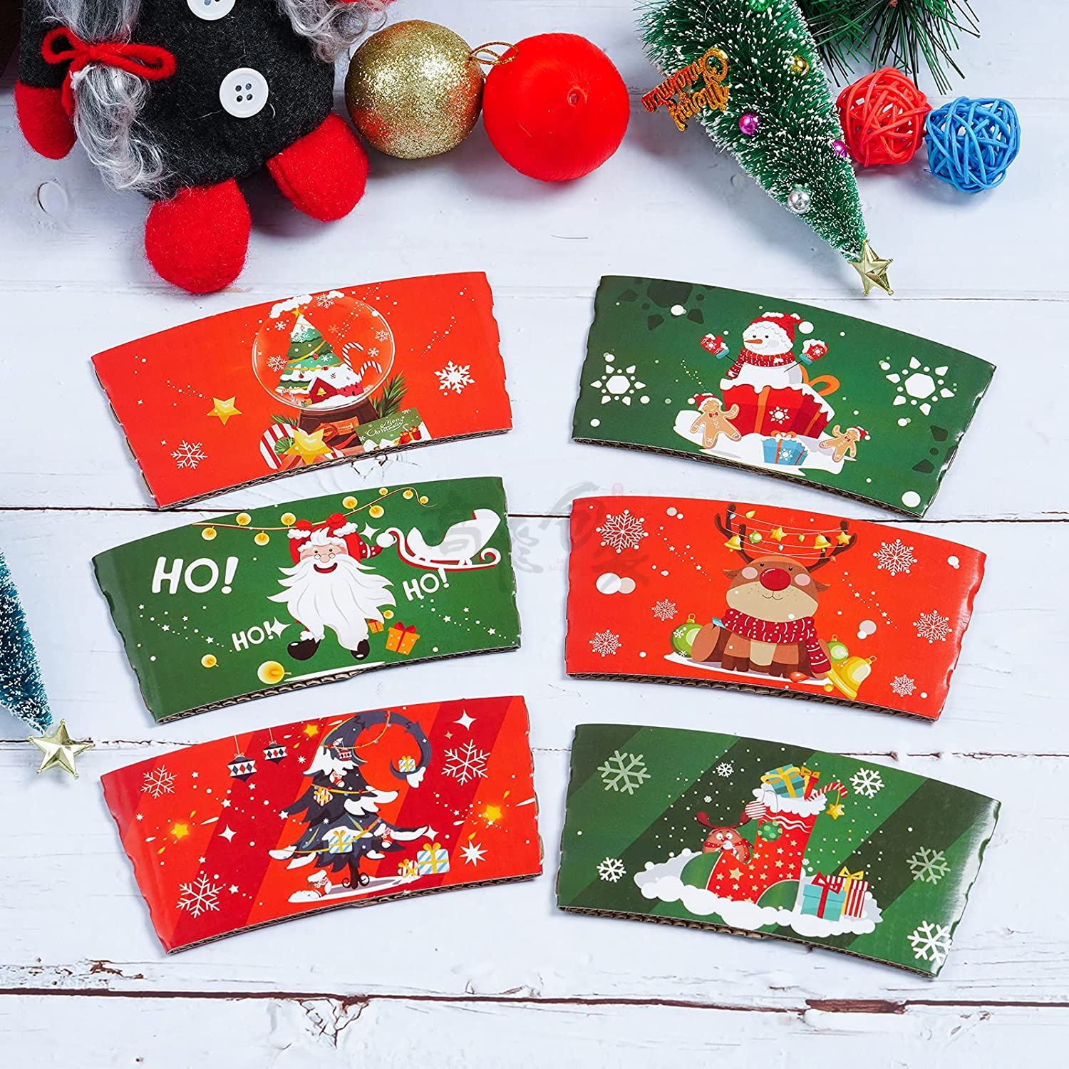 Custom Christmas Disposable Heat-Resistant Coffee Paper Cup Cardboard Sleeve Jacket For Own Logo Printing