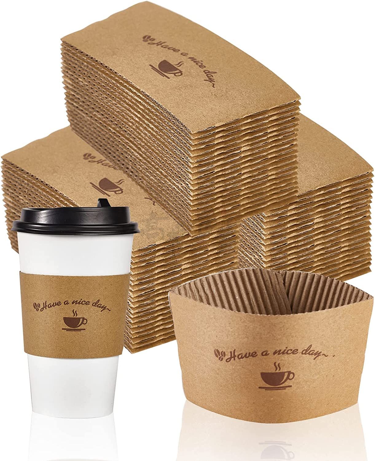 FSC Customized Printed Reusable Paper Sleeve For Hot Drink Kraft Coffee Cup Sleeve Holder