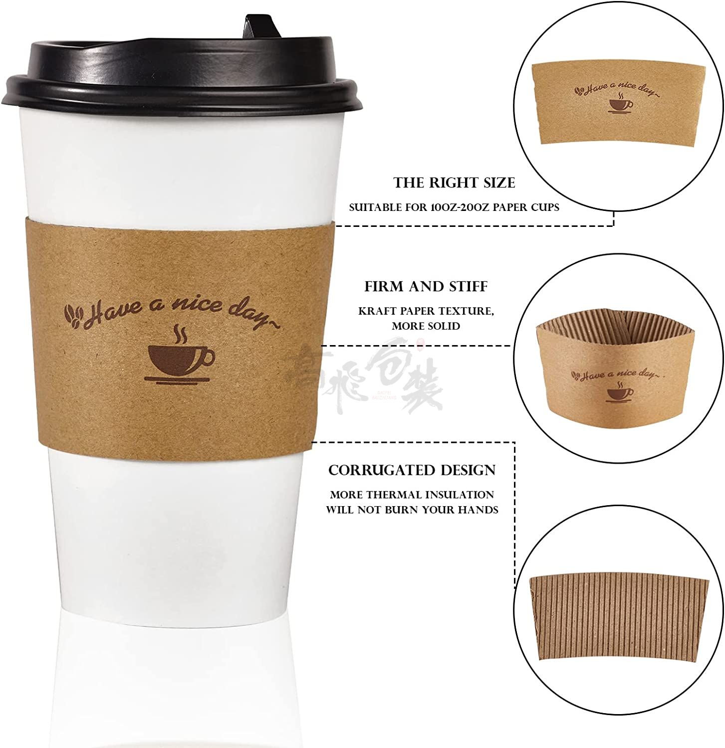 FSC Customized Printed Reusable Paper Sleeve For Hot Drink Kraft Coffee Cup Sleeve Holder
