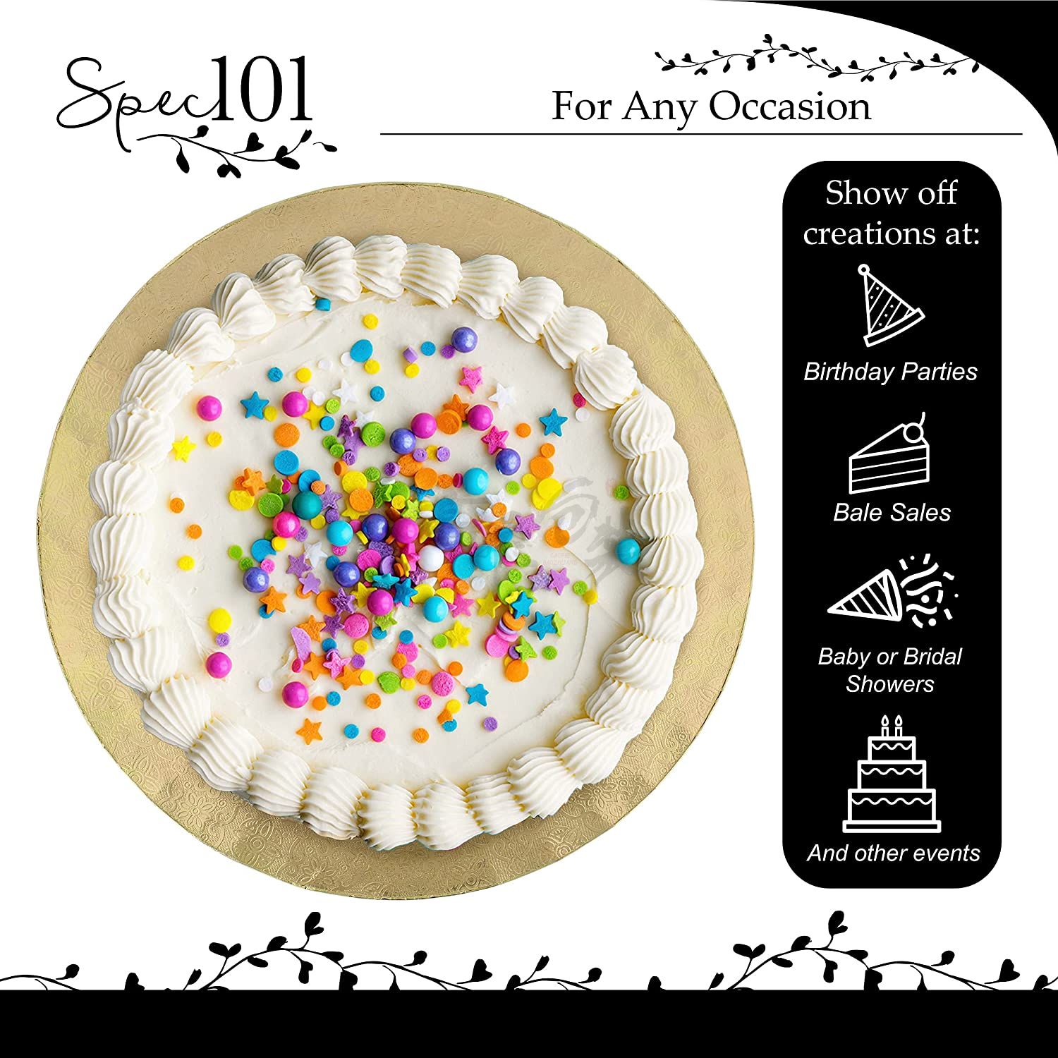 Custom Gold Cake Board Rounds Circle Cardboard Base 6, 8 And 10-Inch Perfect For Cake Decorating