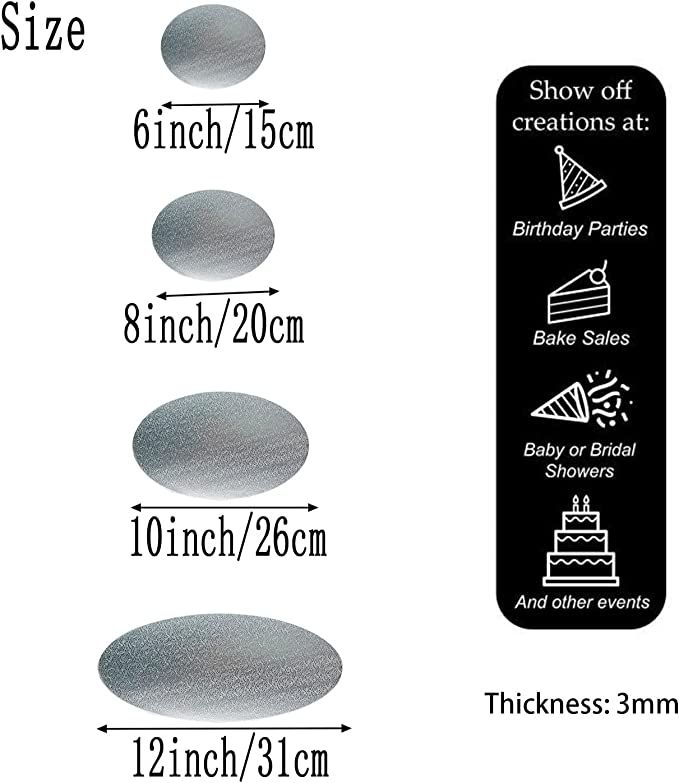 Silver Cake Boards Sliver Foil Round Cake Circles 6, 8, 10, 12 Inch Cake Base Cardboard For Baking Cake