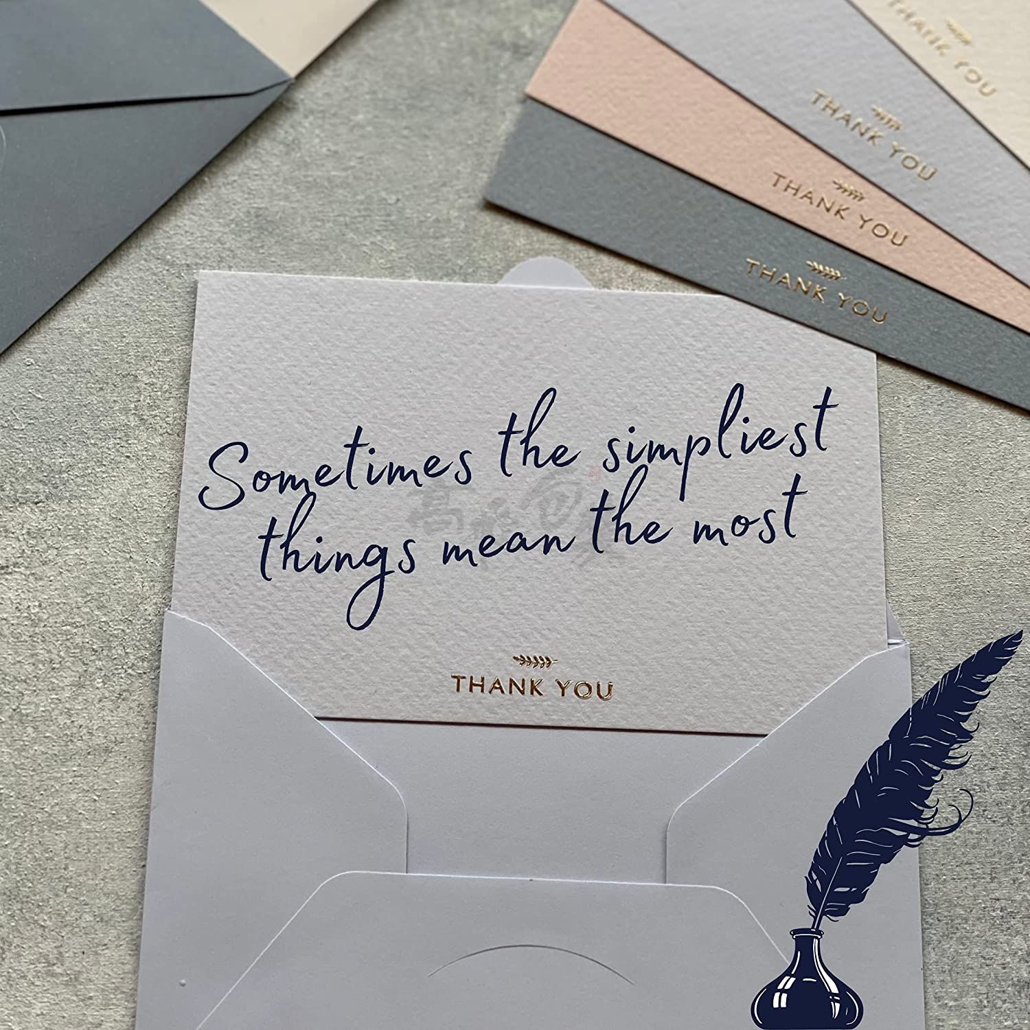 Custom Gold and Navy Thank You Notes Cards Assortment with Envelopes for Wedding and Bridal Shower and Baby Shower and Business and Graduation
